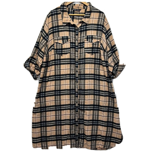Yours Beige Cotton Check Shirt Dress - Size 26